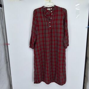 L.L. Bean Small Red and Green Plaid Long Sleeve Sleep Shirt
